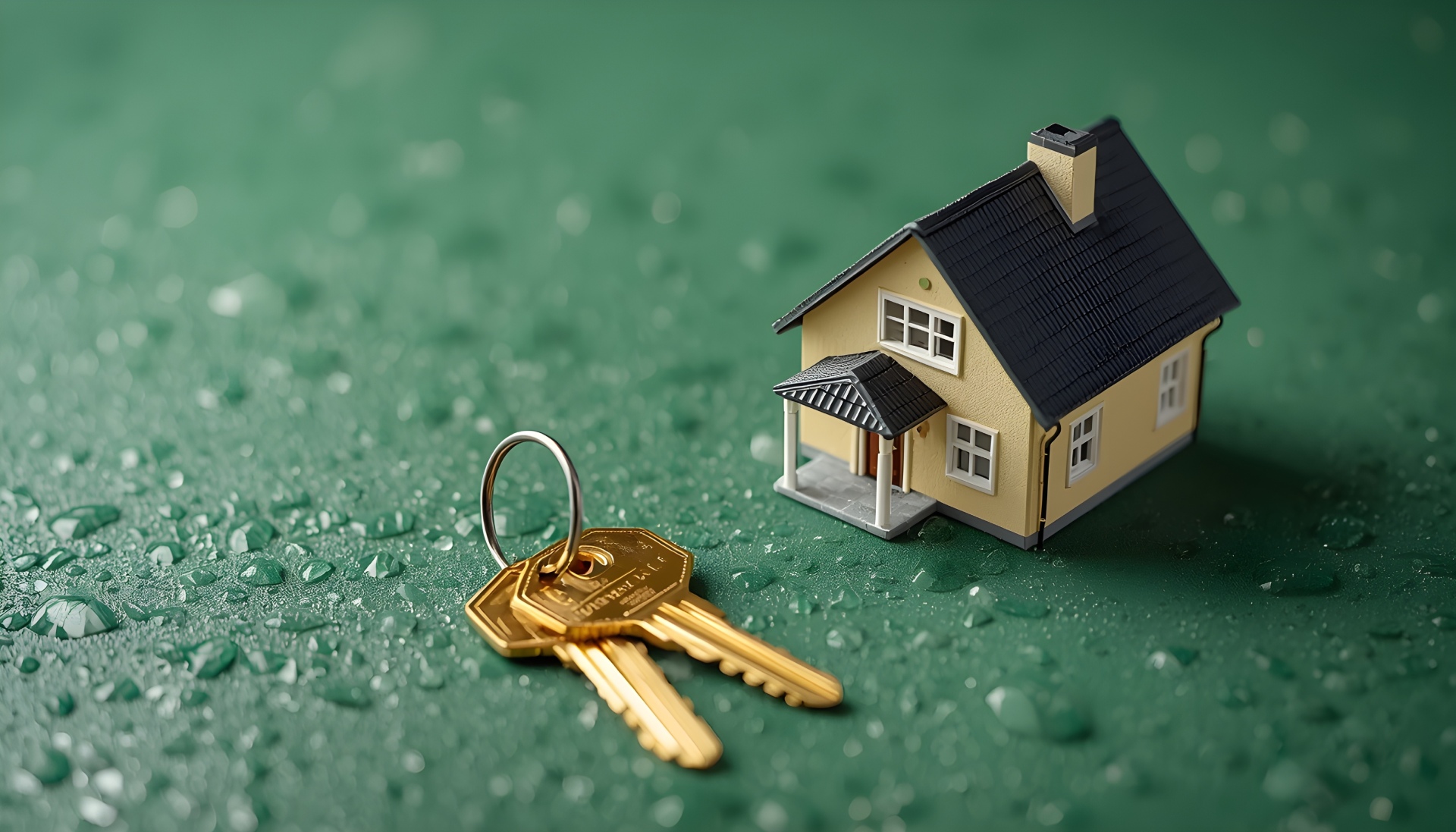Maison miniature et clés sur fond vert, diagnostics immobiliers vente et location