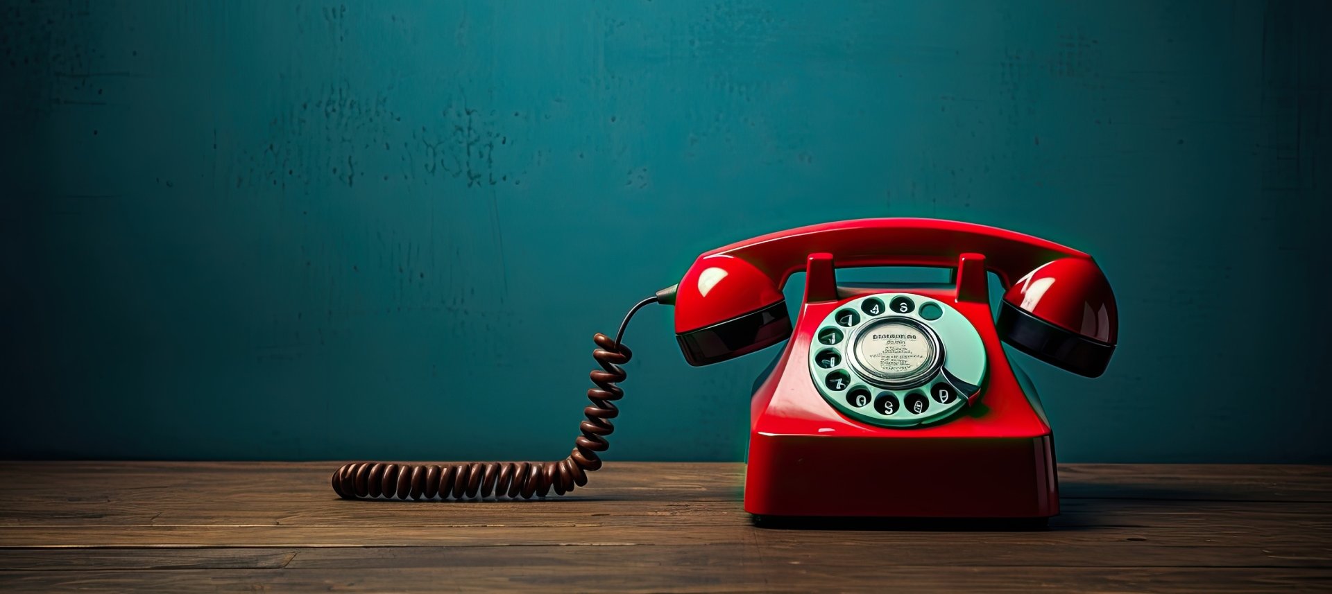 Téléphone rouge vintage à cadran rotatif, symbole de contact
