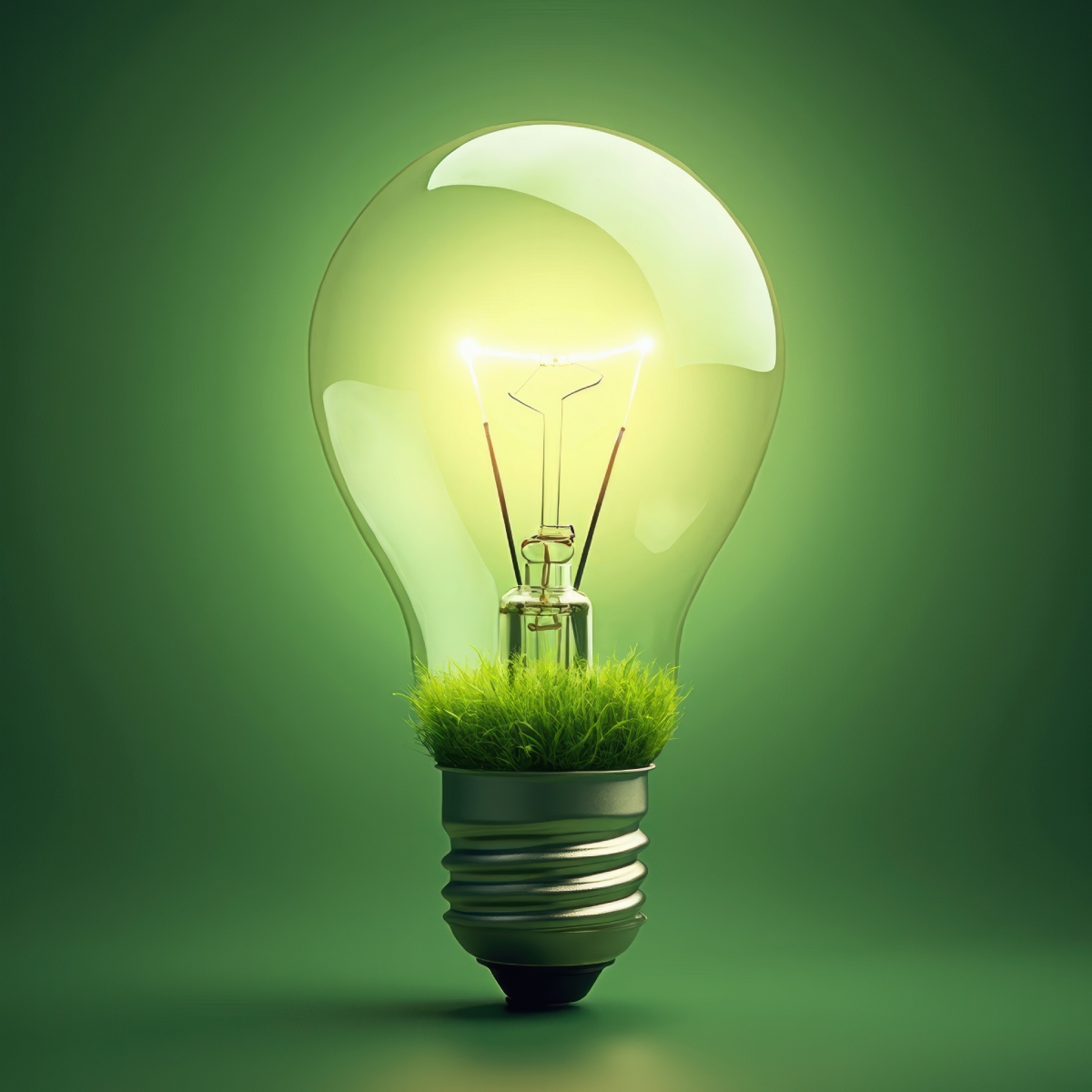 Ampoule allumée avec herbe verte, illustrant le diagnostic électricité